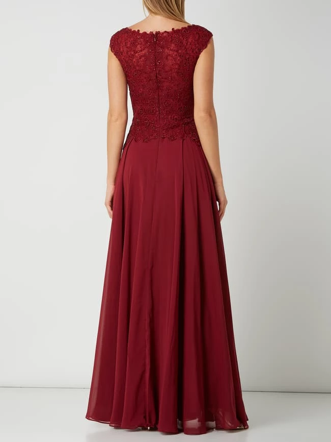Auslauf ✨ Luxuar Abendkleid Aus Spitze Und Chiffon - Bordeaux Rot 🥰 – Bild 4