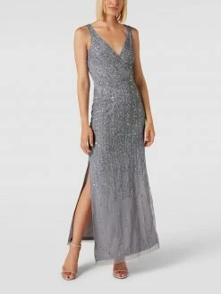 Aktion 😀 LACE & BEADS Abendkleid In Wickel-Optik Mit Tiefen Gehschlitzen - Rauchblau 👍