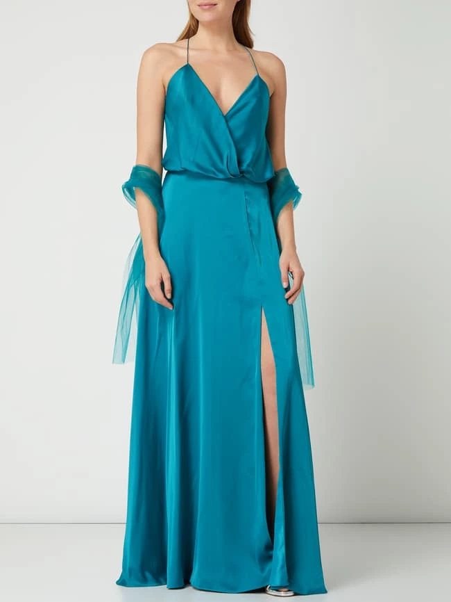 Neu 😍 Unique Abendkleid Aus Satin - Aqua Blau 🔥 – Bild 5