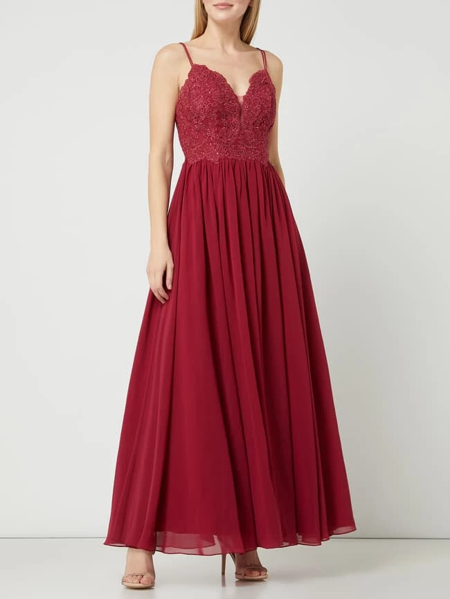 Budget 💯 Laona Abendkleid Aus Spitze Und Chiffon Mit Strasssteinen - Kirschrot 🤩