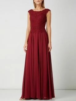Auslauf ✨ Luxuar Abendkleid Aus Spitze Und Chiffon - Bordeaux Rot 🥰