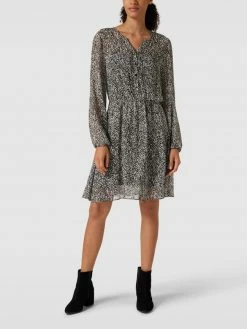 Am billigsten 🌟 Comma Blusenkleid Mit Allover-Muster - Schwarz 😀