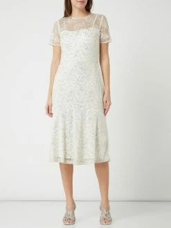 Neu 🔥 Lauren Ralph Lauren Cocktailkleid Aus Floraler Spitze Mit Effektgarn - Taupe ✨