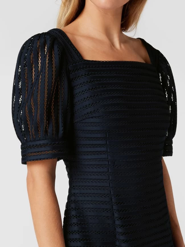 Bestes Angebot ⭐ Swing Kurzärmeliges Cocktailkleid Mit Lochstickereien - Dunkelblau 🔔 – Bild 3