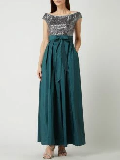 Neu 🎉 Swing Abendkleid Aus Mesh Und Taft - Petrol 🤩