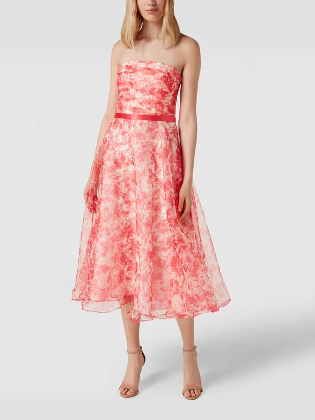 Brandneu ✔️ V.M. Trägerloses Cocktailkleid Mit Floralem Muster - Hellrot ✨