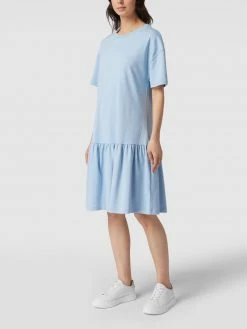 Rabatt 😉 BOSS Casualwear Knielanges Kleid Mit Geripptem Rundhalsausschnitt Modell 'Enika' - Hellblau 💯