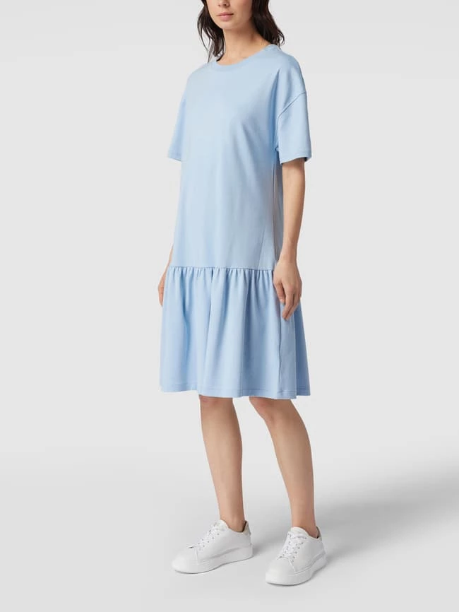 Rabatt 😉 BOSS Casualwear Knielanges Kleid Mit Geripptem Rundhalsausschnitt Modell 'Enika' - Hellblau 💯