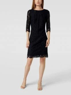 Brandneu 😀 Montego Knielanges Kleid Mit Floralen Stickereien - Marineblau 🔔