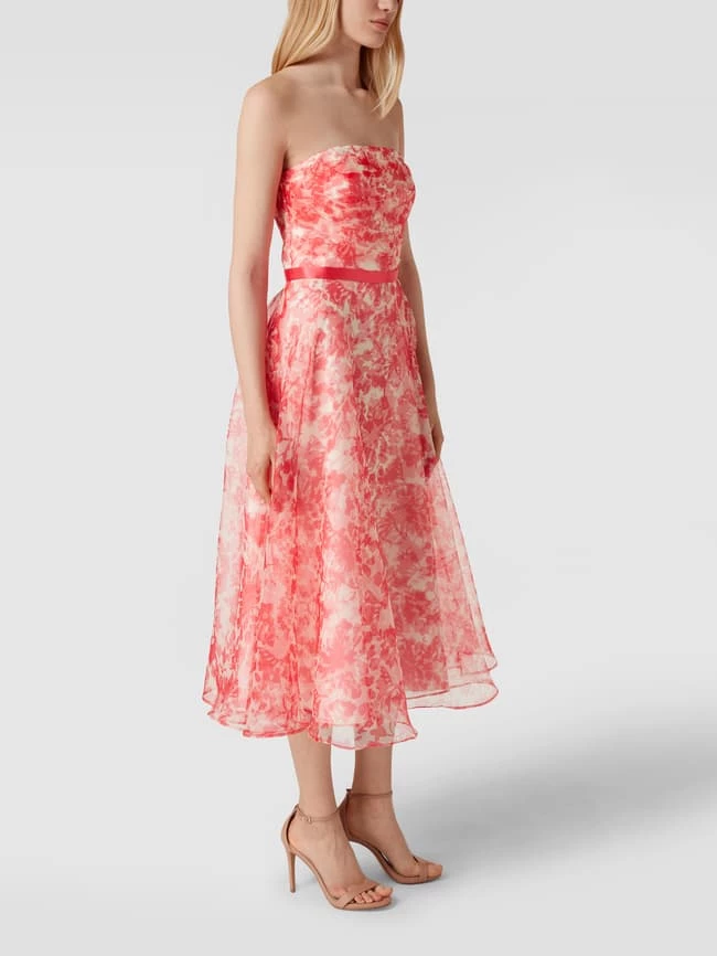 Brandneu ✔️ V.M. Trägerloses Cocktailkleid Mit Floralem Muster - Hellrot ✨ – Bild 4