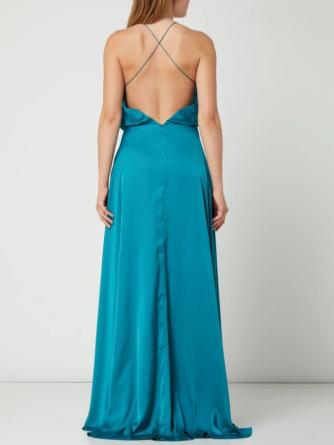 Neu 😍 Unique Abendkleid Aus Satin - Aqua Blau 🔥 – Bild 4