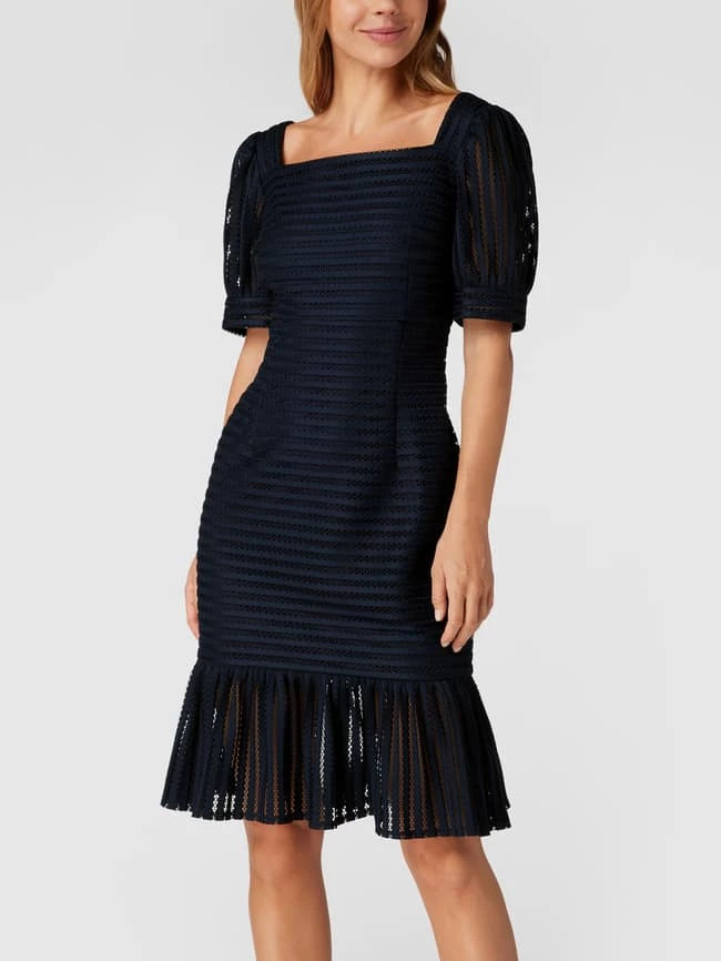 Bestes Angebot ⭐ Swing Kurzärmeliges Cocktailkleid Mit Lochstickereien - Dunkelblau 🔔 – Bild 4