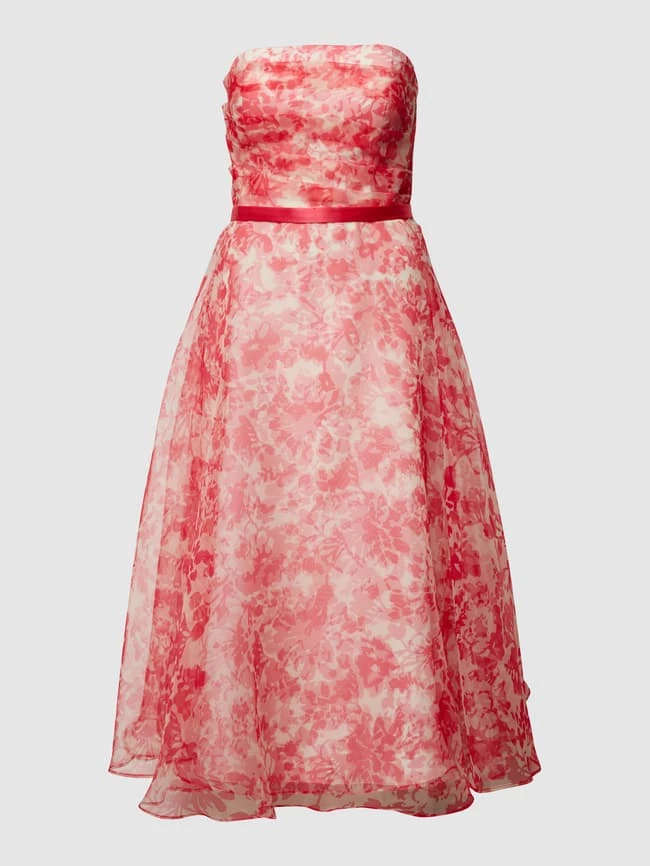 Brandneu ✔️ V.M. Trägerloses Cocktailkleid Mit Floralem Muster - Hellrot ✨ – Bild 2